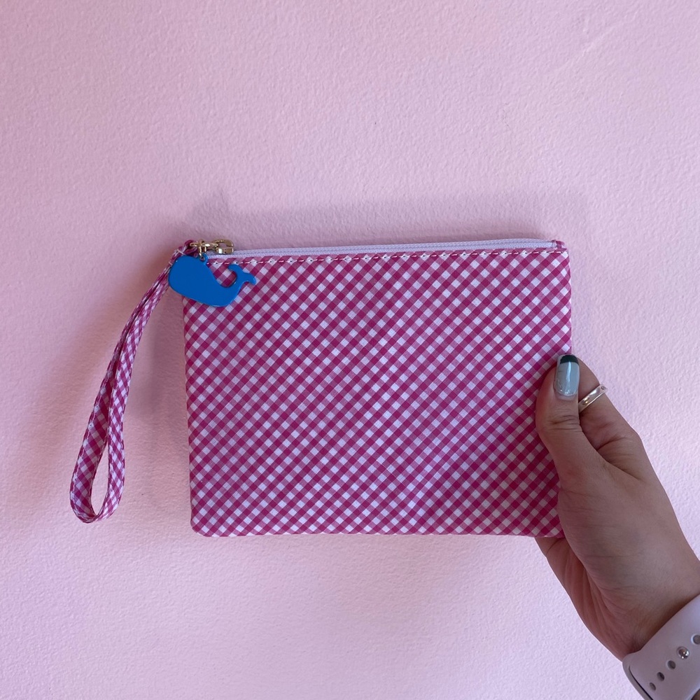 Pink and White Gingham Wristlet